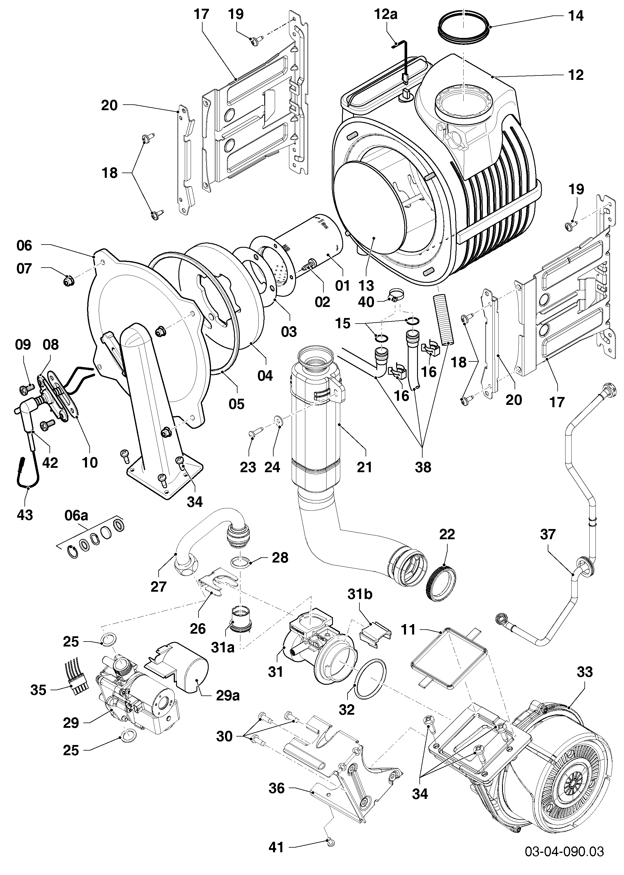 Schéma éclaté Brûleur, Bloc gaz, Échangeur de chaleur — Vaillant VSC D 206/4-5 190