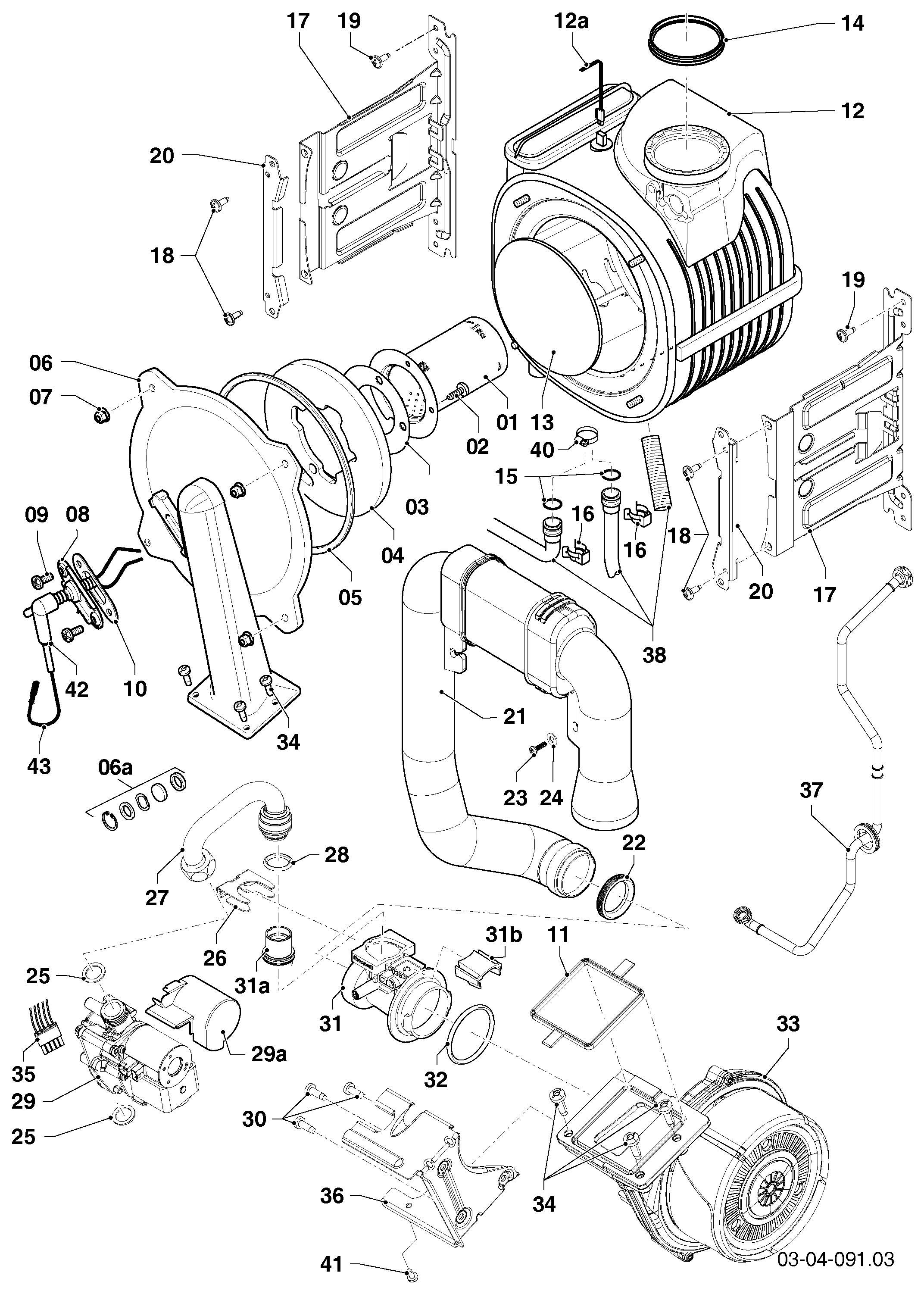 Schéma éclaté Brûleur, Bloc gaz, Échangeur de chaleur — Vaillant VCC 306/4-5 150