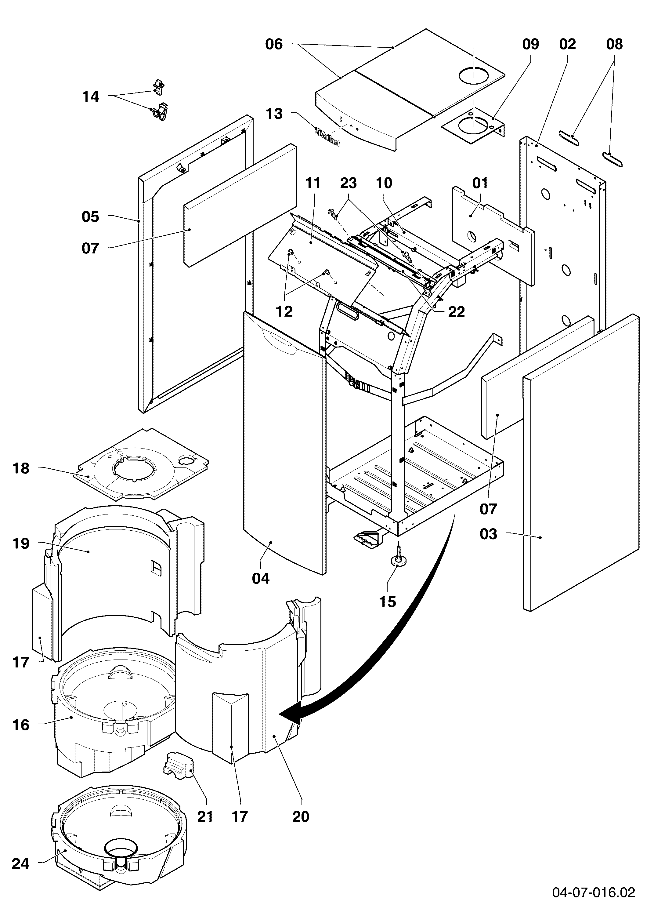 Schéma éclaté Habillage — Vaillant VKO 156/3-7