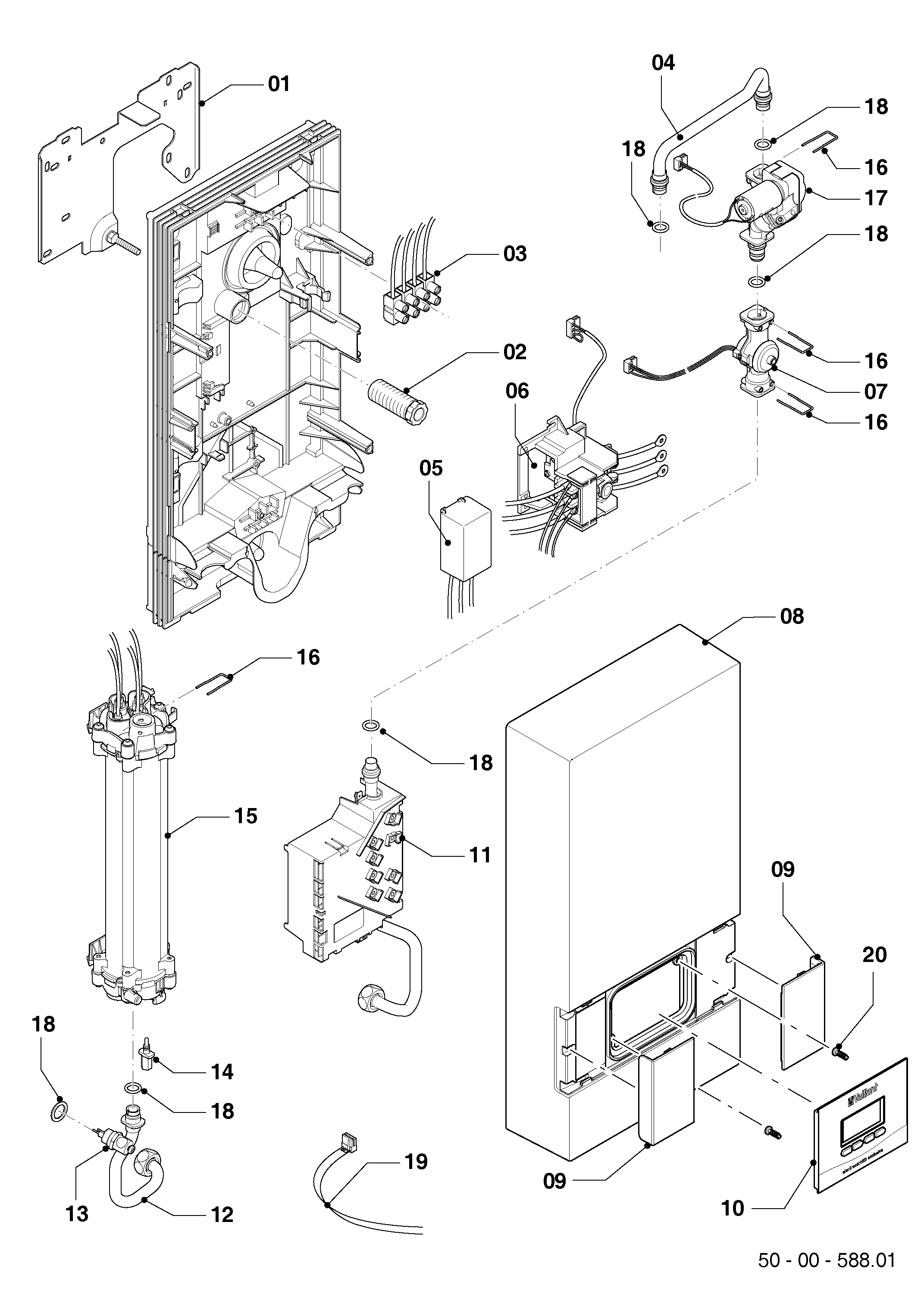 Schéma éclaté VED E 18/8 - 27/8 E INT — Vaillant VED E 18/8 E INT