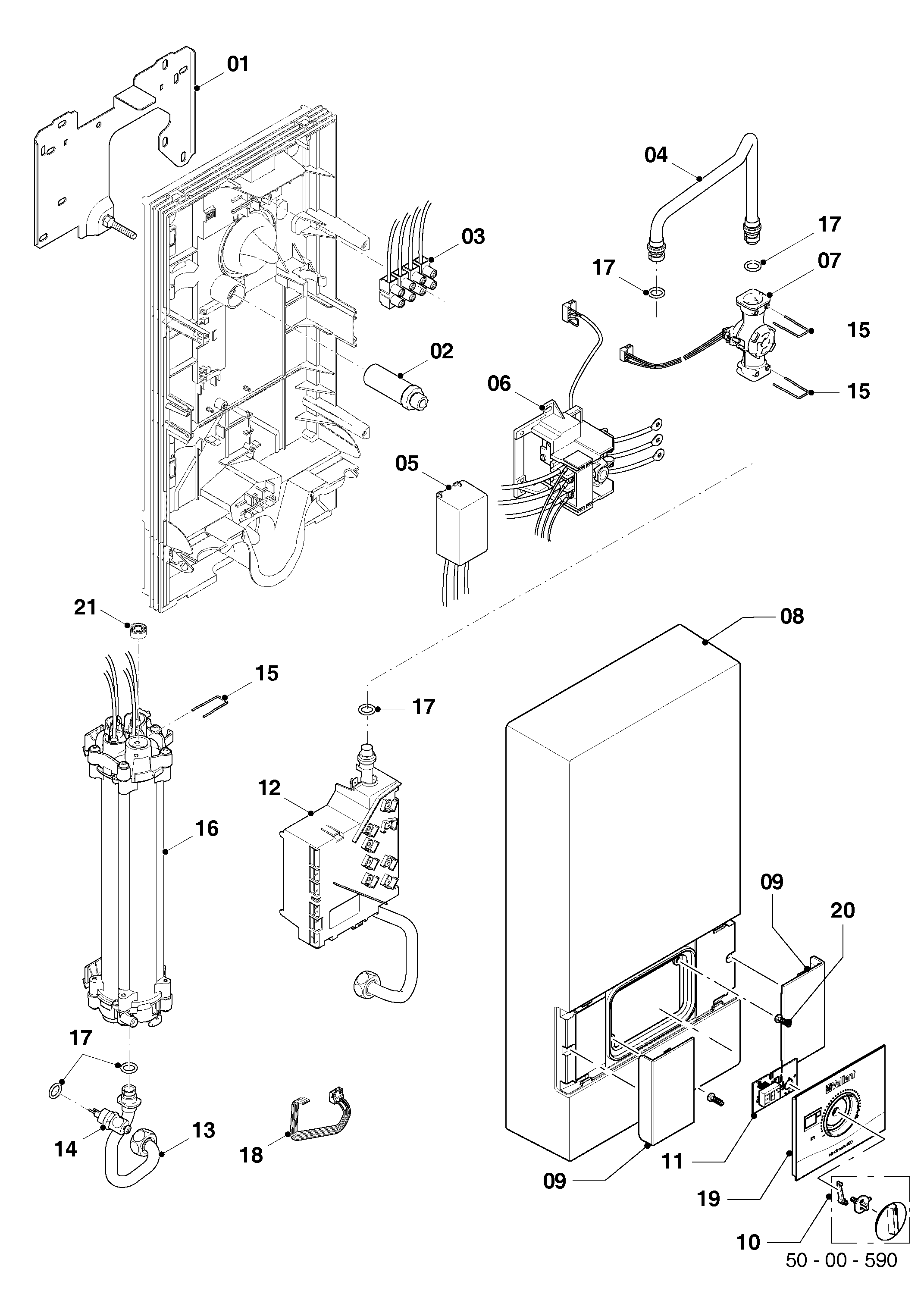 Schéma éclaté VED E 18/8 - 27/8 INT — Vaillant VED E 18/8 INT